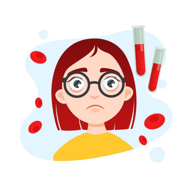 Illustration of a cute girl in glasses. Blood disease concept.
